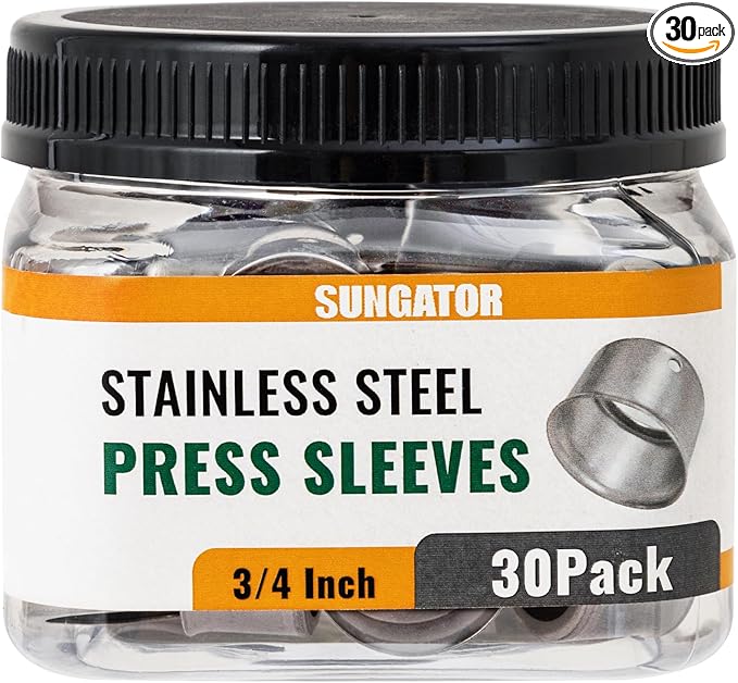 30 Pack 3/4" Pex Stainless Steel Press Sleeves, SUNGATOR 3/4'' Press Sleeves for 3/4 Inch Pex Pipe, Brass or Poly PPSU Pex Fittings