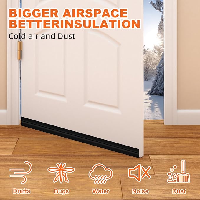 Door Draft Stopper, Door Sweep for Bottom of Door, Weather Stripping Door Seal Gap Filler Bottom Blocker Soundproof Cold Air Insulation Save Energy Installs Quickly and Easily (Black, 78‘’)