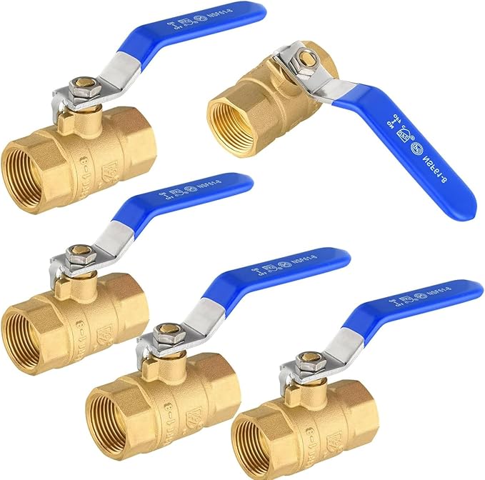 1/2" Heavy Duty Full Port Brass Ball Valve,600 WOG FNPT FIP Threaded Valve for Compressed Air, Water, Plumbing or Oil(Blue Handle,5Pack)(VALVE344-5Pack)