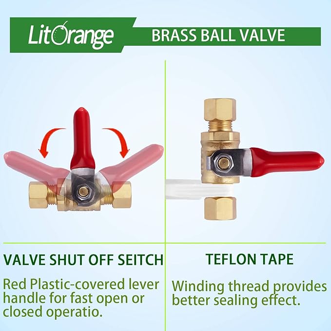 1 Pack Lead-Free Brass Mini Ball Valve Shut Off Switch, 1/4 inch Compression by 1/4 Compression Fitting