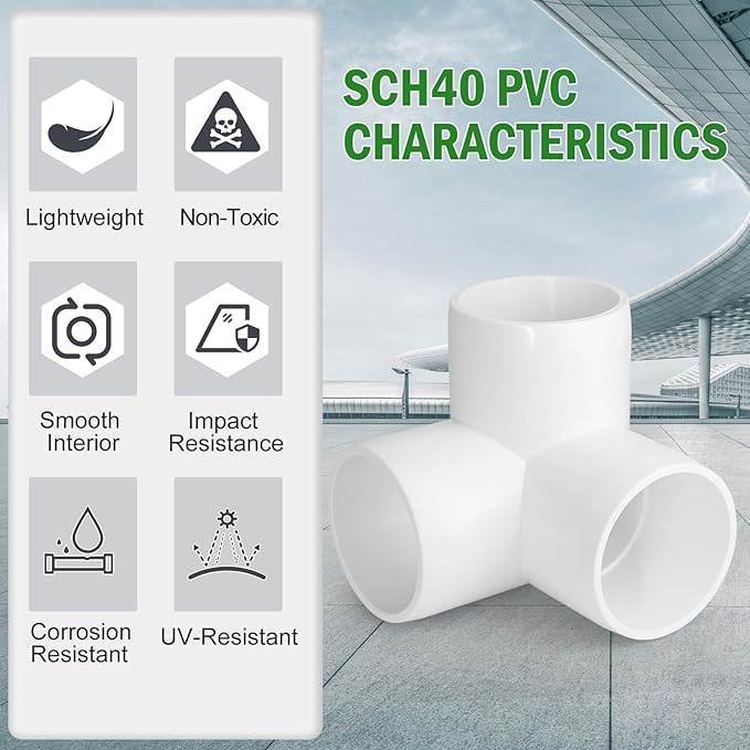 3 Way PVC Pipe Fittings 1-1/2 Inch, Zernmiarder White PVC Elbow Corner Side Outlet Tee Fitting, SCH40 Furniture Grade Pipe Connectors - Fits 1-1/2" Polyvinyl Chloride Pipes, 12 Pieces