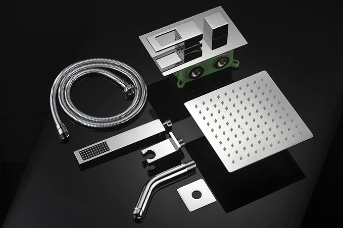 SUMERAIN Shower System Polished Chrome Shower Faucet Set with Shower Valve, 8 Inch Bathroom Luxury Rain Mixer Shower Combo Set Wall Mounted Rainfall Shower Head and Handheld
