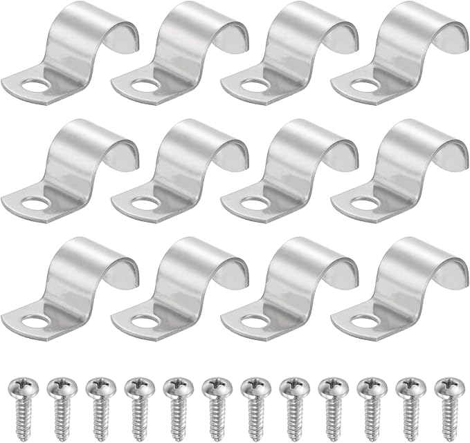 uxcell 12Pcs 18mm(11/16") One Hole Rigid Pipe Strap, 304 Stainless Steel Conduit Clamp Thicken U Bracket Heavy Duty Pipe Clamp with Self-Tapping Screws for Fixing Tube Cable, Silver