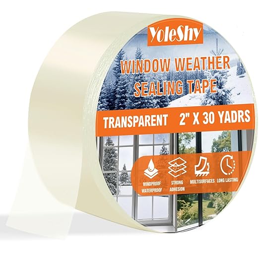 YoleShy Transparent Window Weather Sealing Tape 2 Inch x 30 Yards No Residue Heavy Duty Window Insulation Tape for Doors Winter Cold Draft Proof Gap Sealing