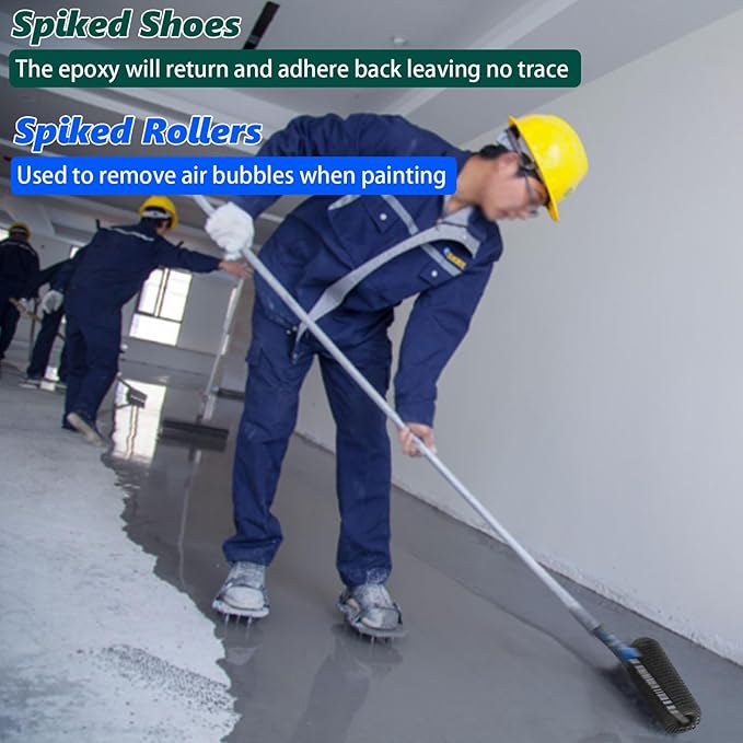 9 Inch Screed Spiked Roller Self Leveling Concrete Roller Epoxy Roller Spike Shoes for Epoxy Flooring Cement Floor Leveling Tools Screed Compound Roller