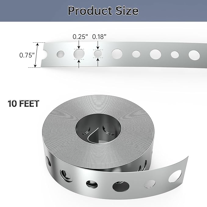 2 Pack Galvanized Metal Pipe Strap 3/4-Inch x 10-Feet 24-Gauge for Pipe Support Metal Strapping with Holes Metal Pipe Hanger Strap