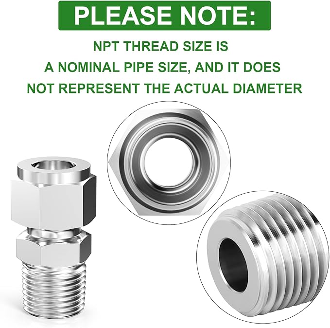 TAISHER 5PCS 304 Stainless Steel Compression Tube Pipe Fitting Connector, 1/2" Tube OD x 3/8" NPT Male Straight Adapter