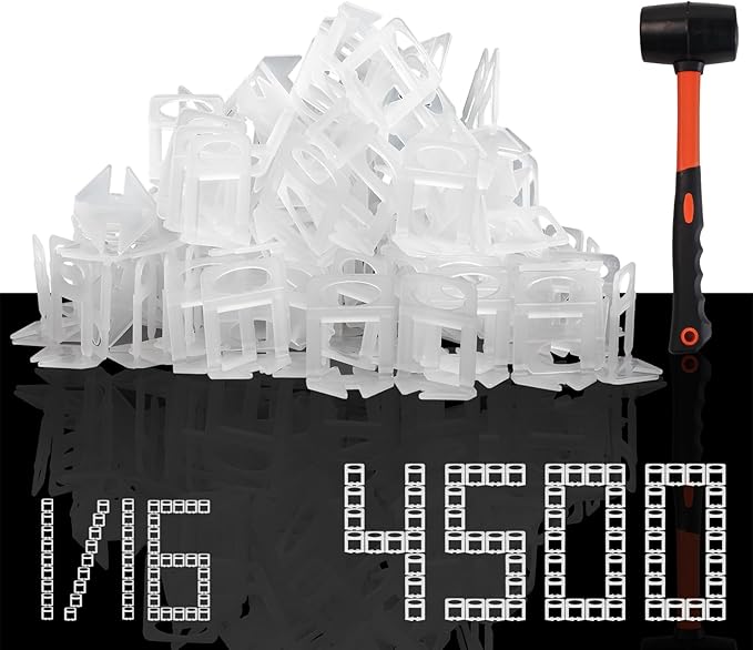 Storystore Tile Leveling System with Hammer - 4500 Piece Tile Leveling Clips 1/16", Tiles Spacers Leveling System DIY for Professional Ceramic Tile and Stone Installation