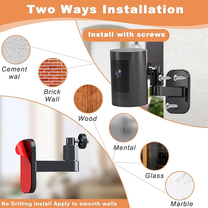 3Pack Camera Wall Mount,Compatible with R-ing Stick Up Cam Battery/Outdoor Cam Plus/Plug-in/Pro/Indoor Cam(1st Gen),360 Degree Adjustable No Drilling Mount for Outdoor Indoor Cameras,Black