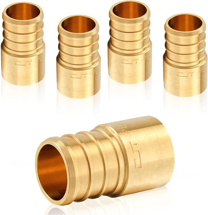 5-Pack HeSun PEX Fittings, 1" PEX x 3/4" Female Sweat Adapter (Over Copper Tube), Brass Crimp Fitting for ASTM F1807(PEX1807290-5)