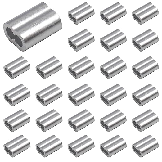 1/8"(3mm) Aluminum Crimping Loop Sleeves, Wire Rope Sleeves, Double Crimp Sleeve Cable Ferrule for Wire Rope and Cable 50PCS (1/8"(3MM))
