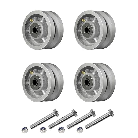 4" X 2" Sliding Gate Wheels, Cast Iron V Groove Wheel with Roller Bearing-700 lbs Capacity, Rolling Gate Wheels, Sliding Gate Casters, Gate wheels for Metal Tube Gate, Silver（4 Pack）
