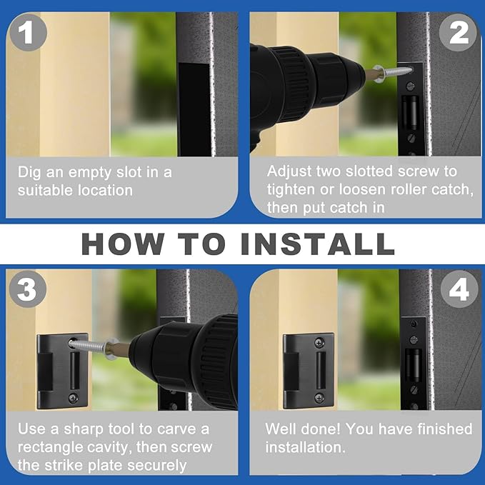 HOMOTEK 2 Pack Commercial Heavy Duty Door Roller Catch, Drive in Ball Catch with Strike Plate Solid Zinc Adjustable Silent Door Latch, Spring Tension Roller, Black