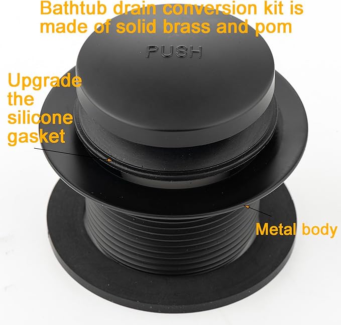 (1 Pack) Yariwiz 1-1/2" Matte Black Bathtub Tub Drain Kit Bath Waste Overflow Drain Tube Assembly with Touch-Toe Tub Drain Stopper and Overflow Faceplate Matte Black