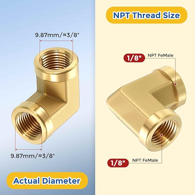2 Pack Brass Pipe Fittings, 90 Degree 1/8" NPT FeMale to 1/8" NPT FeMale Barstock Street Elbow, Forged Pipe Fitting Connector for Air, Oil, LP