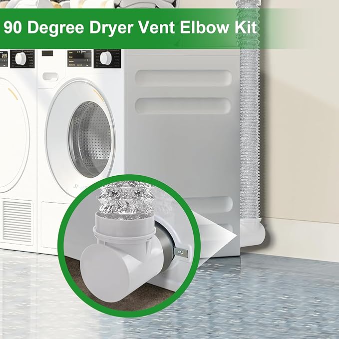 Dryer Vent Connector Kit, 90 Degree Dryer Vent Elbow, 4" ABS Elbow for 4 Inch Dryer Hose in Confined Spaces, OEM Replacement with Smooth Interior - Prevents Hose Crushing & Saves Space