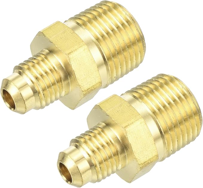 uxcell Brass Tube Fitting, 1/4O.D x 3/8NPT Brass Flared Pipe Adapter Fittings Reducing Nipples Connector, Half Union Gas Adapter for Pipe Connections, Hydraulics, Refrigeration