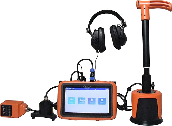 PQWT L4000 Underground Water Leak Detectors Indoor Outdoor Wall Water Pipe Detector Machine Multi Sensor Acoustic Pipeline Leakage Detection Kit Noise Reduction Headphone Smart Touchscreen Carry Case