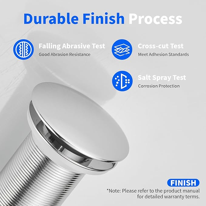 BWE Chrome One-Piece Bathroom Sink Drain Stopper Without Overflow Vessel Vanity Faucet Bathroom SinkPop-Up Drain Assembly with Strainer for Bathroom