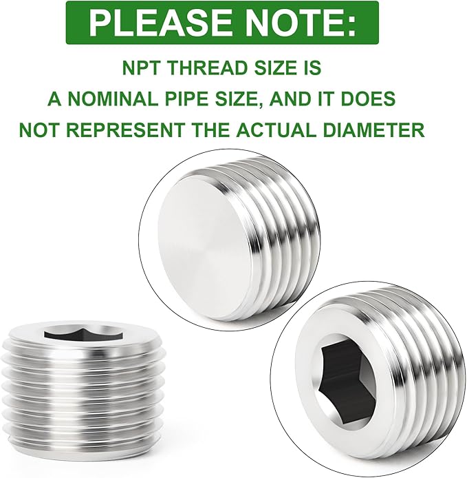 TAISHER 5PCS 304 Stainless Steel Internal Hex Thread Socket Pipe Plug Fitting 1/2" NPT Male
