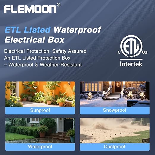 Flemoon Medium Outdoor Electrical Box (11.5x5.2x4 inch), IP54 Waterproof Extension Cord Cover w/6 Cable Entry Ports, Weatherproof Connection Box for Power Strip, Timer, Plug, Holiday Lights, Red