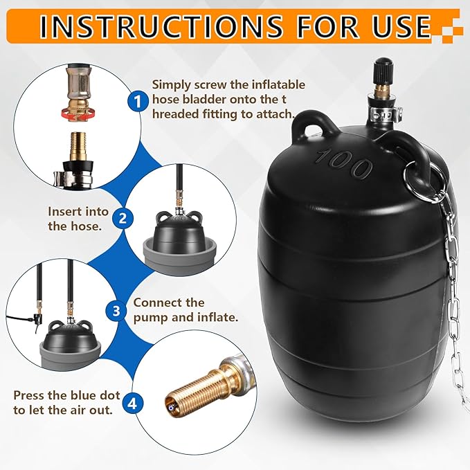 Inflatable Pipe Test Plug, with 19.7 or 39.37 Inch Quick-Install Extension Hose and Anti-Fall Iron Ring, Rubber Plumbing Balloon,2 Inch, 3 Inch, 4 Inch and 6 Inch (4 inch)