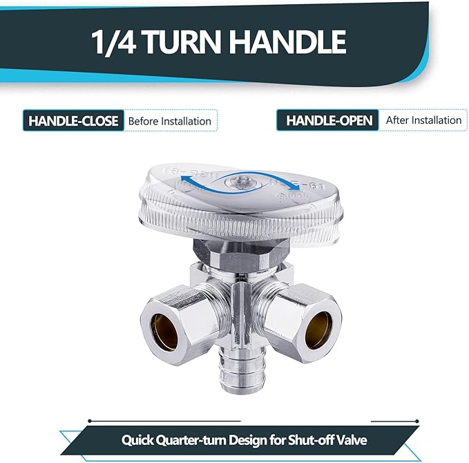 (Pack of 10) Seelink Multi-Turn Dual Outlet Angle Stop Valve, 1/2" Pex Crimp F1807 Pipe Inlet x (3/8 inch x 3/8 inch) Compression Outlets, Chrome Plated Brass