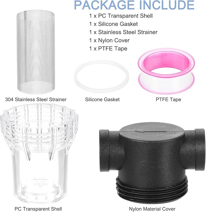 uxcell Pressure Washer Filter 3/4" NPT Female Thread, Inline Mesh Strainer Attachment, Stainless Steel Screen with Sealant Tape for Outdoor Gardening Inlet Water (Size:40 Mesh)