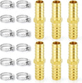 ChillWaves Brass Hose Barb Fittings, Splicer Mender Union 1/4" Barb x 1/4" Barb with Hose Clamp Hose Repair Kit For Water/Fuel/Air(6-PACK)
