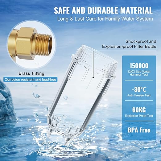 VEVOR Sediment Filter, 20 GPM Spin Down Sediment Filter with Pressure Gauge, 4Th Gen Backwash Pre-Filtration System, 360° Bi-Side Scraper Flush, Reusable Whole House Sediment Water Filter, 3/4" MNPT