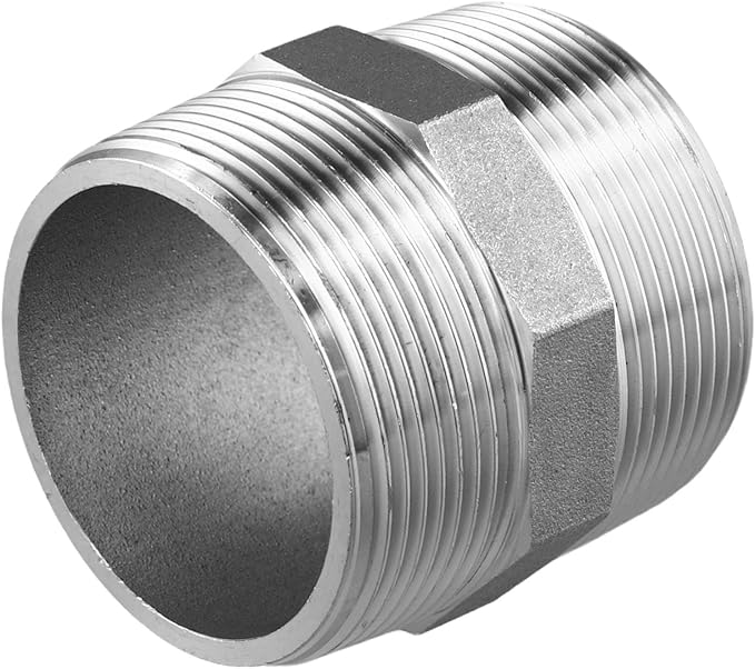 Hex Nipple 2 Inch Male to Male, 304 Stainless Steel Threaded Pipe Fitting for High Pressure Plumbing, 150 PSI, Resistant
