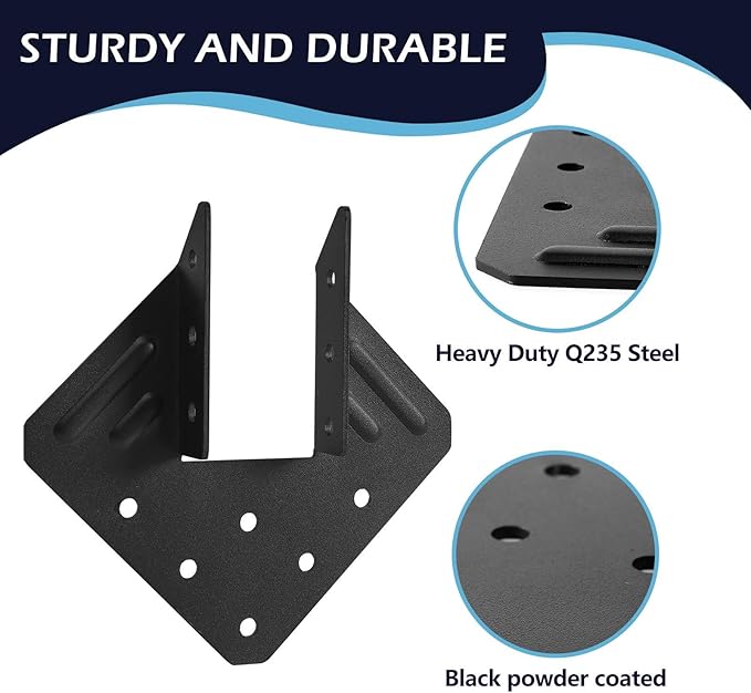 24 Pcs Hurricane Tie,14-Gauge(2MM) Heavy Duty Joist Hangers,Black Powder Coating Roof Brackets Fit 2X Truss to Rafter Connector for Roofing Trusses Wood Timber Connectors with Screws