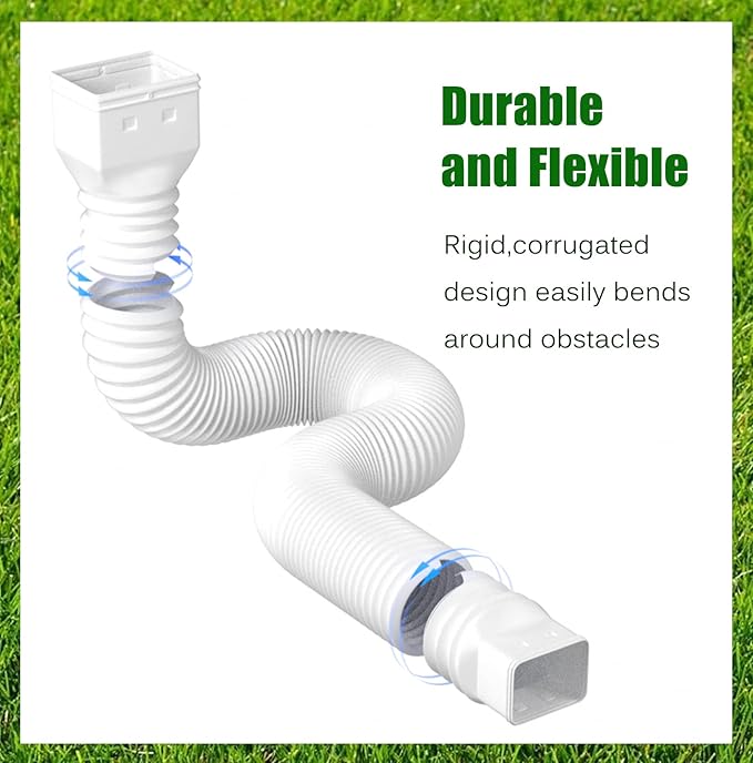 2 Pack Rain Gutter Downspout Extensions Flexible,Drain Downspout Extender Connector 21"-68",Screws for Included,White