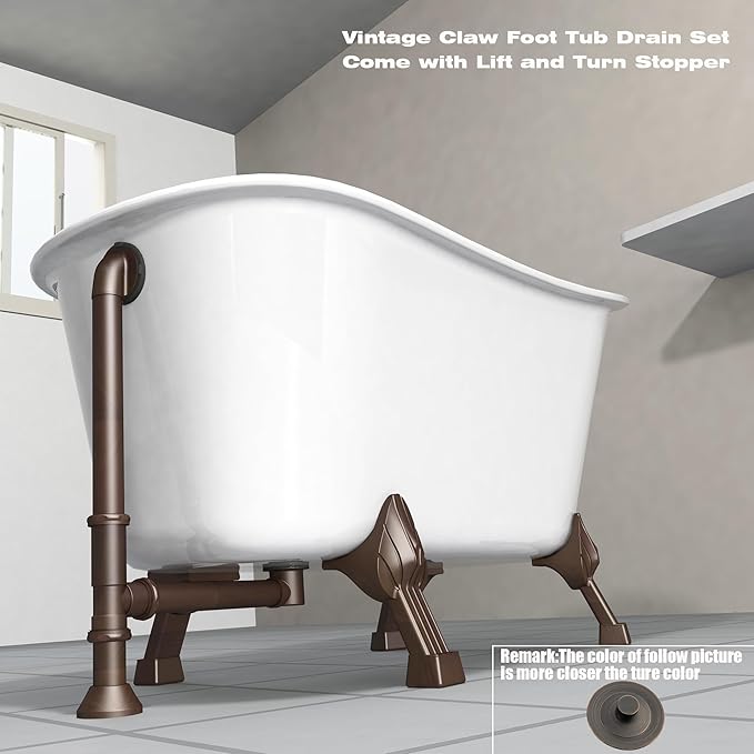 Artiwell Vintage Claw Foot Tub Drain Kit with Lift and Turn Bath Drain Stopper, 1-1/2" Brass Tubular Leg Tub Bathtub Waste and Overflow Drain Assembly with Drain Plug and Bathtub Overflow Cover