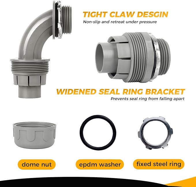 Conduit Connectors, 1 Inch Liquid Tight Connector NPT Non-Metallic for PVC Electrical Flexible Conduit Fittings, 30 Straight and 30 Angle 90 Degree, UL Listed, Grey (60-Pack)