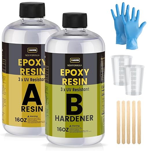32OZ 3×UV Resistant Resin Kit,No Bubble & Crystal Clear Epoxy Resin for Coating, Casting, Table Top,DIY, Bar Top, River Tables, Resin Art, Wood with High Gloss Finish