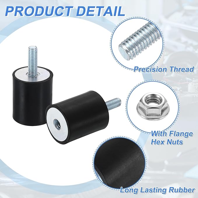 uxcell M6 Rubber Mounts, 2Pcs 25x30mm(DxH) Rubber Cylindrical Anti Vibration Isolator Shock Absorber with Lock Nut for Car Bobbin Generator Air Compressors