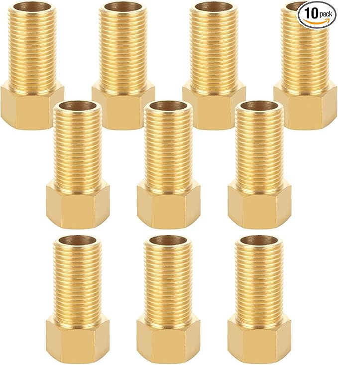 10 PCS Brass Pipe Fittings, 1/2" Female to 1/2" Male Pipe Longer Fitting Converter Adapter, 1/2 inch Brass Extension Pipe Nipple Connector(Length 1.96 Inch/50 mm)