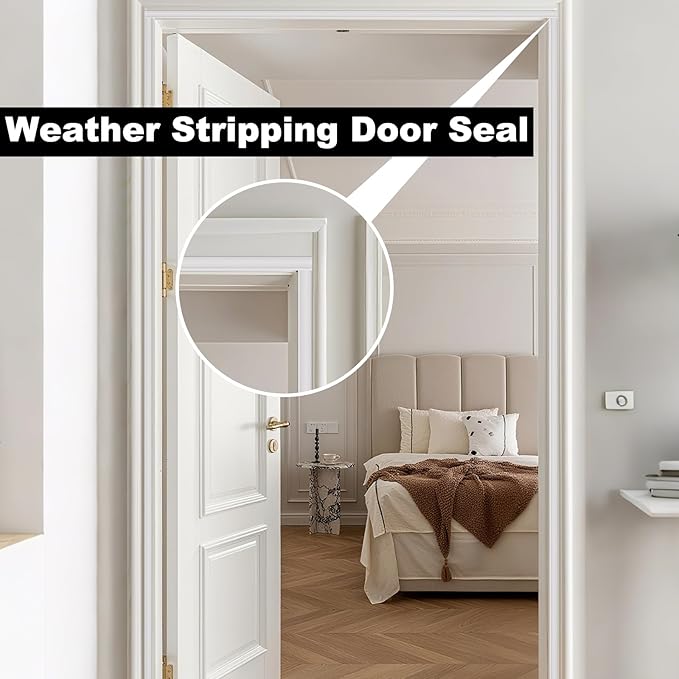 Weather Stripping Door Seal Strip, D Shape Rubber Door Weather Stripping,Self Adhesive Doors Seal Strip for Window Frame Weatherstripping Soundproofing Insulation (White, 23FT)