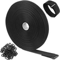 32Ft x 1In Adjustable Cable Straps with Buckles, Free Cut Length, Black Reusable Fastening Cable Ties, Hook and Loop Securing Strap for Cable Tidy, Wire Management, Cord Organiser