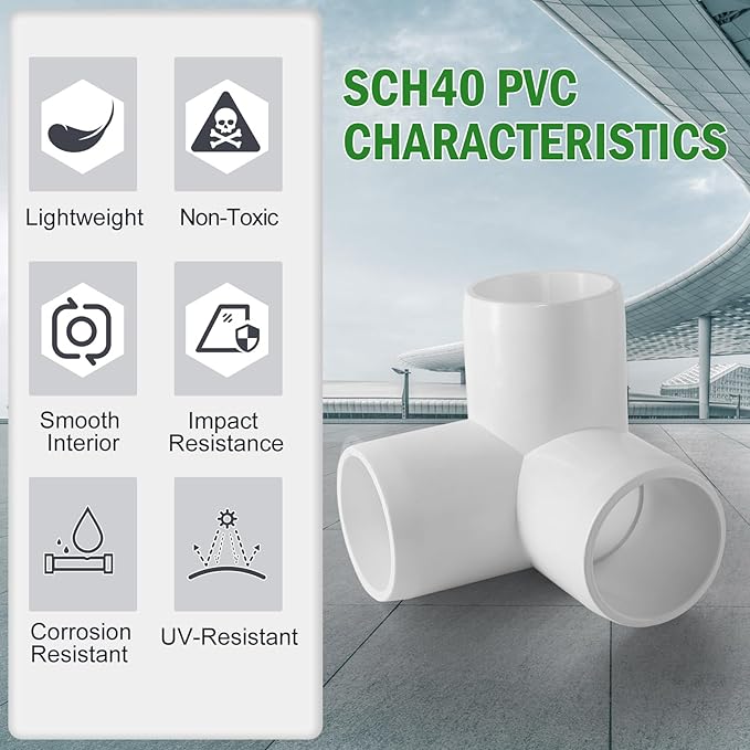 3 Way PVC Pipe Fittings 1 Inch, Zernmiarder White PVC Elbow Corner Side Outlet Tee Fitting, SCH40 Furniture Grade Pipe Connectors - Fits 1" Polyvinyl Chloride Pipes, 12 Pieces
