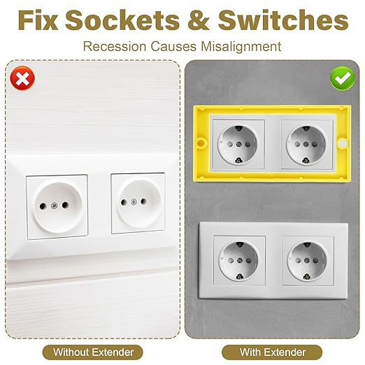 6Pcs 1/4 Inch Single Gang Outlet Box Extender, Seamless Electrical Box Extender with 12Pcs 32mm Screws for Electrical Outlet Switches Electric Box Extenders(Yellow)