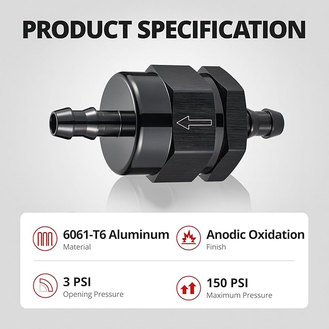 EVIL ENERGY 5/16" Check Valve, One Way Non-Return Valve Fitting Aluminum Black