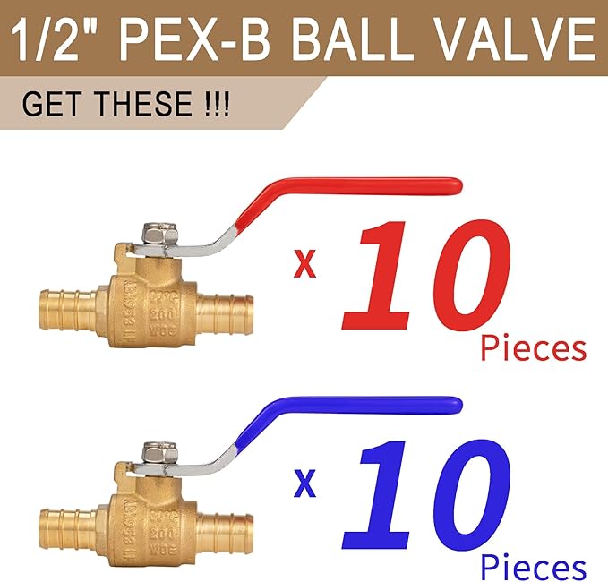 [20 Pieces] Lingmfg 1/2" PEX-B Crimp Ball Valve Shut Off Valve LING-BV1-1/2F1807-20
