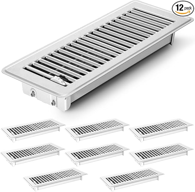12 PCS Floor Vents Floor Registers 4x12 inch, Heavy Duty Metal Heat Air Vent Covers 4 X 12 with Rust Proof Finish for Home Office Wall Floor Registers Grilles & Vents (12, White, 4x12 Inches)