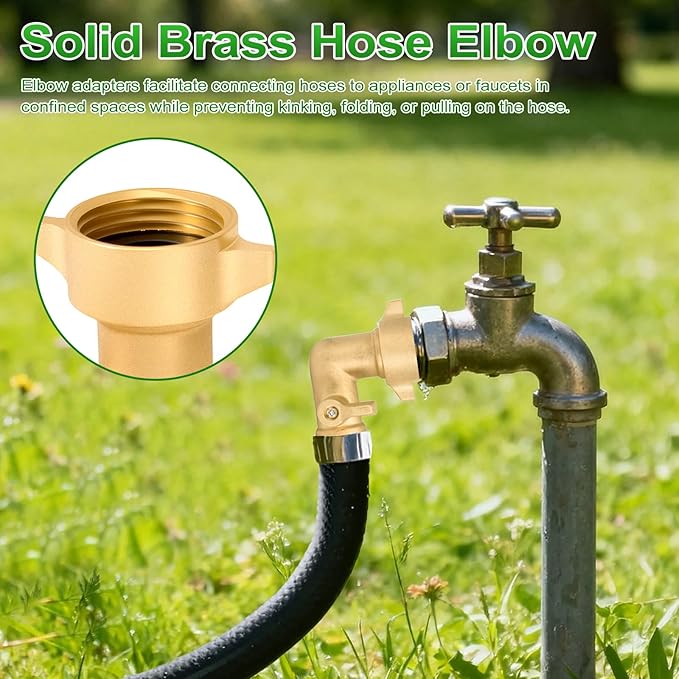 Garden Hose 90 Degree Elbow, with Shut Off Valves 3/4 Inch Solid Brass RV Water Hose Connector Fittings Adapter, Includes Washers for RV Hookups & Outdoor Faucets, 2 Pack