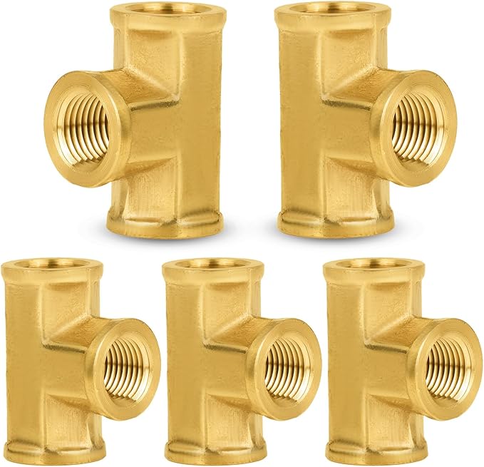 5-PCs HeSun Brass Pipe Fitting, 1/8" x 1/8" x 1/8" NPT Female Thread Tee