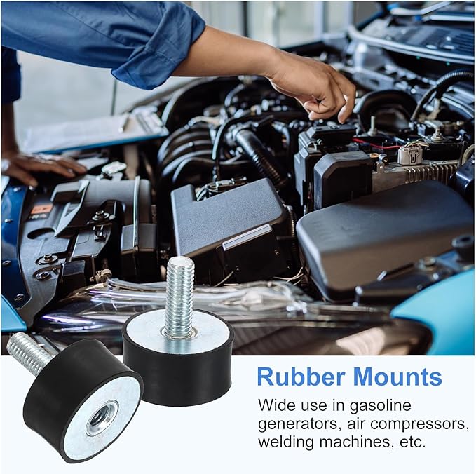 uxcell M10 Rubber Mounts, 1Pcs 39x20mm(DxH) Rubber Cylindrical Anti Vibration Isolator Shock Absorber with Lock Nut for Car Bobbin Generator Air Compressors