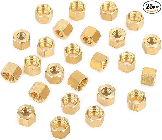 LTWFITTING 5/16-Inch Brass Compression Nut,Brass Compression Fitting(Pack of 25)