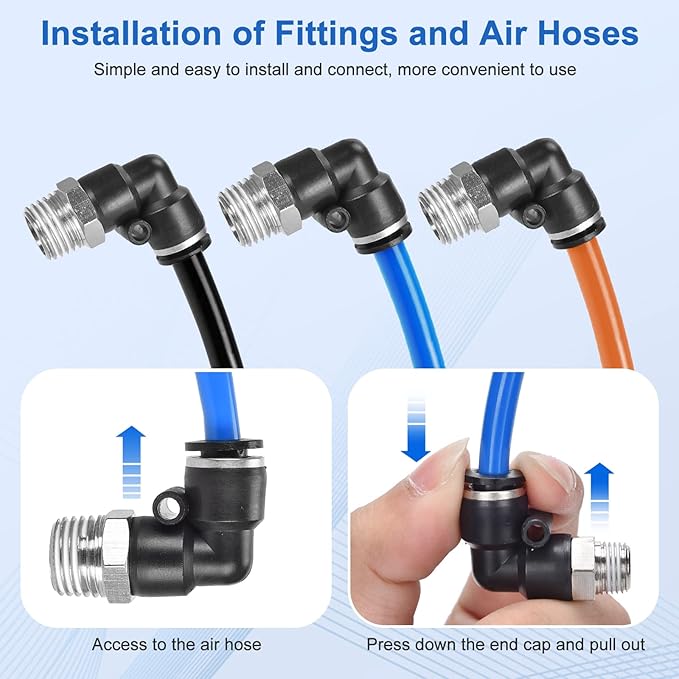 12 Pcs Push to Connect Fittings 1/4 Inch Tube OD x 1/4 Inch NPT Thread Pneumatic Male Straight and Elbow Quick Connect Air line fittings